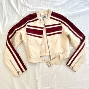 NWOT UO Jordan Faux Leather Moto Jacket - Cream/Red (S)